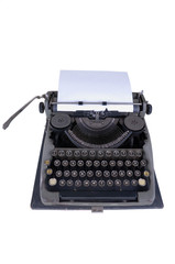 The old typewriter on a white background