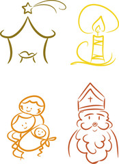 Fototapeta na wymiar Christliche Weihnachtssymbole, handgezeichnet (vierteilig)