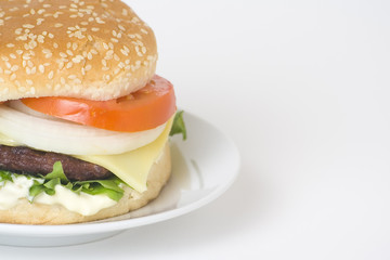 juicy hamburger meat lettuce tomato and onion mayonnaise
