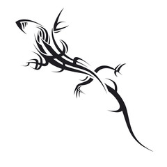 tribal tattoo illustration of a lizard on white background