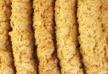 Macro shot of baked cookies stacked together