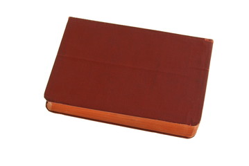 Vintage red leather hard back book on white background