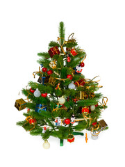 Decorated christmas tree isolated on white background