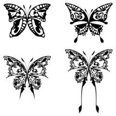 four illustration of buttefly black on white