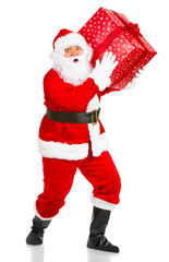 Happy Christmas Santa with gifts. Over white background.