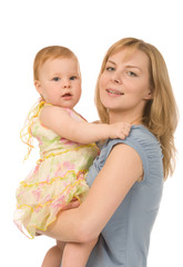 mother and daughter isolated on a white background