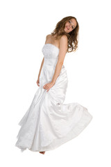 beauty bride in white dress over white
