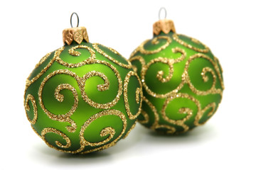 Green decoration balls isolated on white.