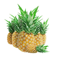 Fresh pineapples isolated on white. collage