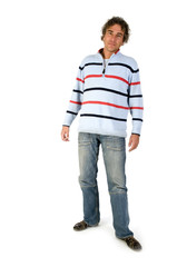 Fototapeta premium Handsome young man wiith curly hair and casual cloths
