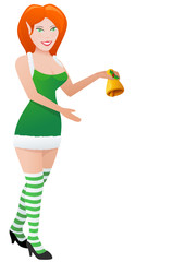 Elfe en robe verte sonnant une clochette (détouré)