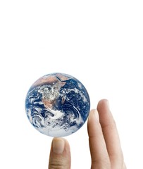 Planet Earth in a woman's hand isolated