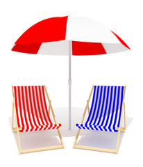 chaises longue and umbrella