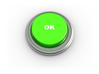 3d illustration of button with text 'ok' on white background