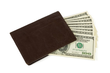 Money and wallet isolated on white background