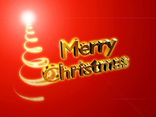 golden Xmas card over a red background