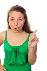 Cute girl wagging her finger and disapproving of something