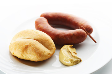 Kransky sausage with bread and mustard