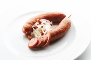 Kransky sausage with boiled turnip and greaves