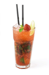 Alcohol cocktail with currants, mint and lime in glass