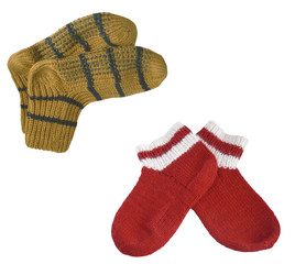 Woolly socks on white background