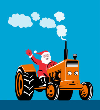 Santa driving a tractor