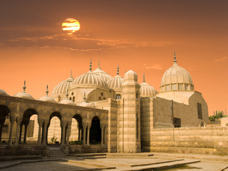 Domes at sunset in Cairo, Egypt