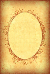 Vintage grungy wallpaper with floral oval frame