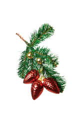 Twig of pine with balls and cones for Christmas