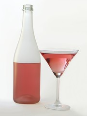 pink wine in bottle and glass