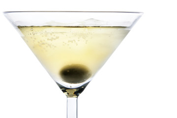 Cocktail with olive isolated over white background
