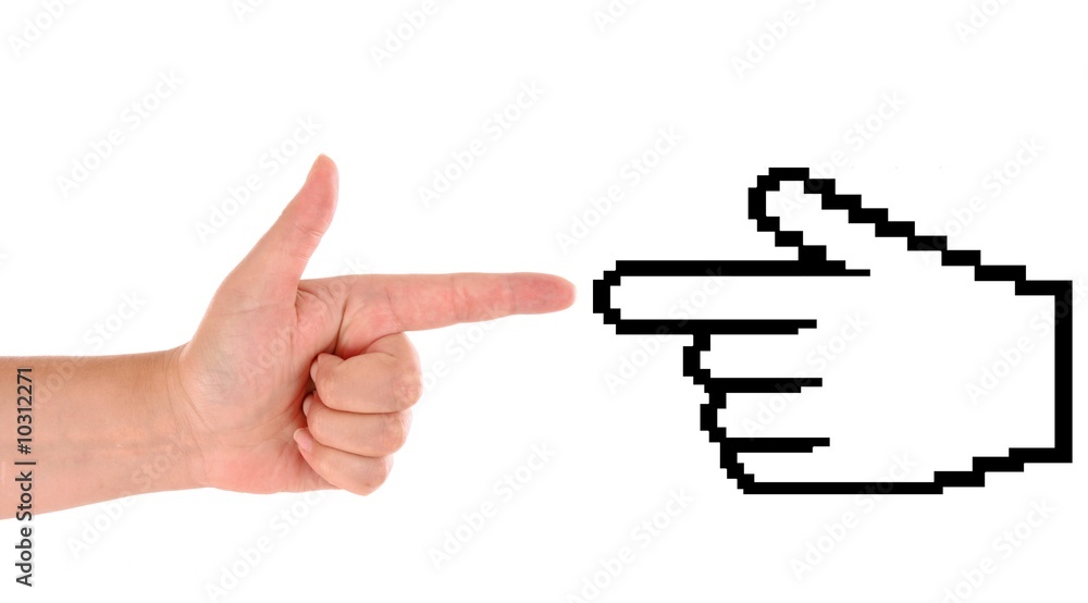Poster hand with cursor isolated on white background