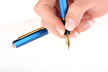 Close-up of a fountain pen isolated over a white background..
