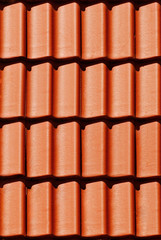 Close-up orange tile on roof in carpathians castle