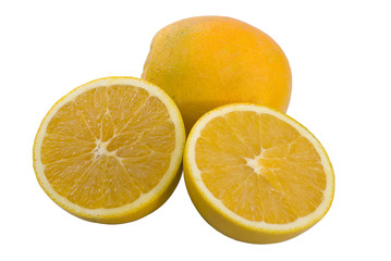 The fresh juicy orange cut on half