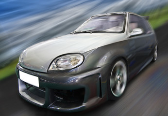 Fast  car moving with motion blur