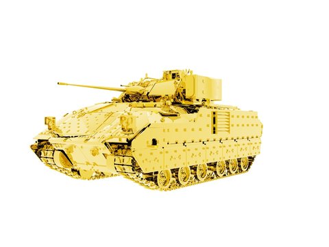 3D illustration of a gold bradley fighting vehicle tank
