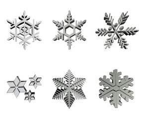Silver snowflakes collection isolated on white background