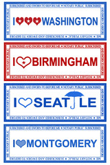 Stamps. WASHINGTON, BIRMINGHAM, SEATTLE, MONTGOMERY. .