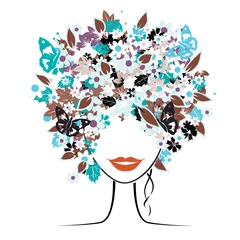 Poster Bloemen kapsel, mooie vrouw voor uw ontwerp © Kudryashka