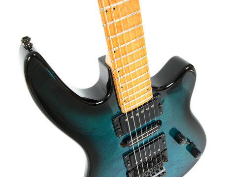Electric guitar, angle view, isolated on white.