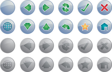 Navigation icon set of glossy buttons, enabled disabled