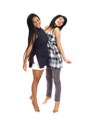 Young asians jumping for joy