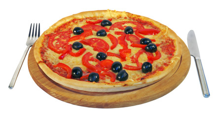 Tasty Italian pizza, isolated on white background