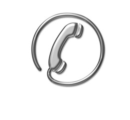 Telephone icon / symbol silver metallic, 3d and modern for the contact page of a website or app