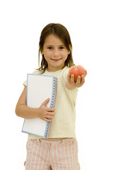 young girl ready for school isolated on white