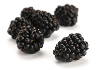 Blackberry fruit heap detail on white background
