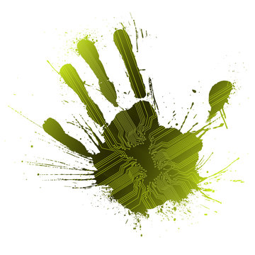 recommend clip art: Technological green splatter handprint