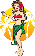 Hula Girl and Palm Trees
