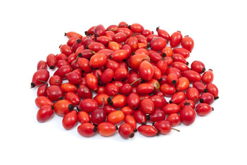 Ripe red hips isolated on the white background